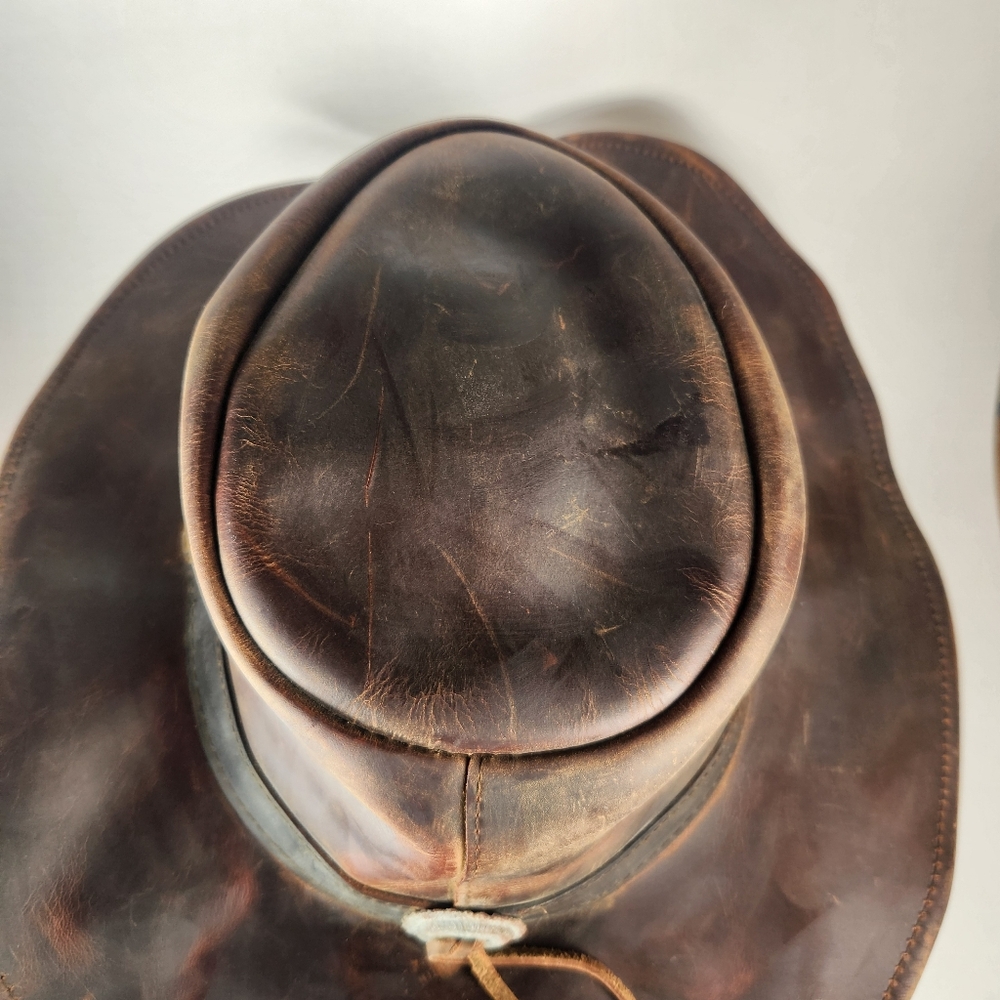 OUTBACK TRADING CO Cowboy Hat Men's Medium Brown Oiled Leather Cheyenne Western - Picture 4 of 12